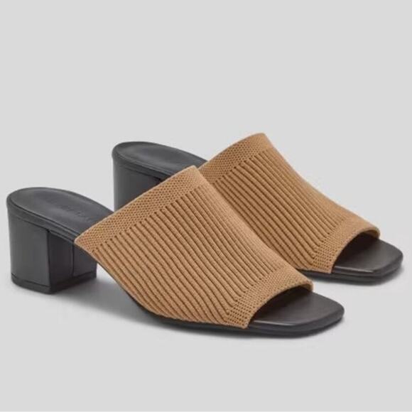 Everlane Glove Mule ReKnit Tan Black Square Toe Block Heel Size 9 Sustainable - Picture 5 of 5